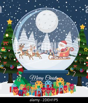 Santa on sleigh with deer delivery gift illustration Stock Vector