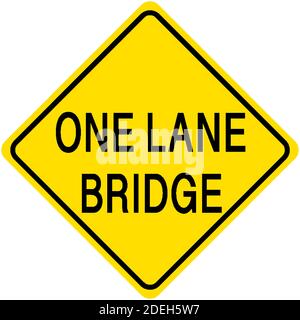 One lane bridge yellow sign on white background illustration Stock Vector