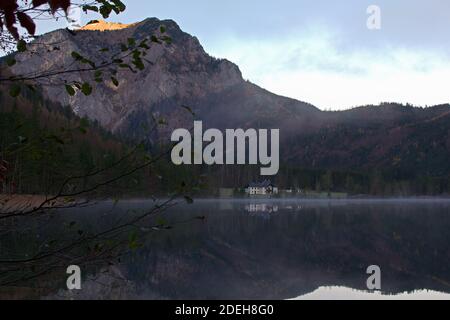 lake in the morning, vorderer langbathsee in upper austria Stock Photo