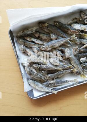 Deep-fried Small Horse Mackerel, Japanese Food Stock Photo