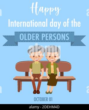 International Day of the Older Persons 1st October logo with a old couple illustration Stock Vector