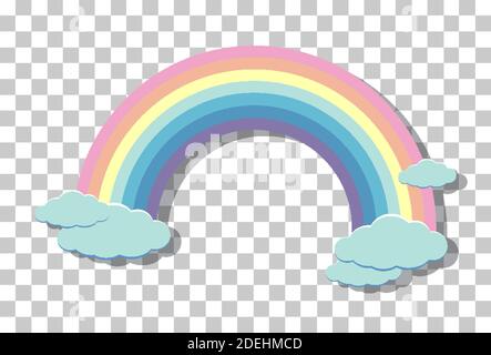 Pastel rainbow with clouds isolated on transparent background illustration Stock Vector