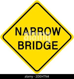 Narrow bridge yellow sign on white background illustration Stock Vector
