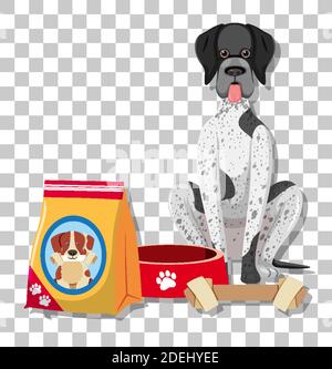 German Shorthaired Pointer in sitting position cartoon character with dog food isolated on transparent background illustration Stock Vector