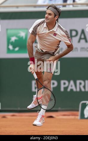 Roger Federer of Switzerland plays against Oscar Otte of Germany during men's singles second round match on day four of The Roland Garros 2019 French Open tennis tournament in Paris on May 29, 2019. Photo by ABACAPRESS.COM Stock Photo