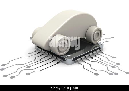 Computer chip and car model, 3d rendering Stock Photo