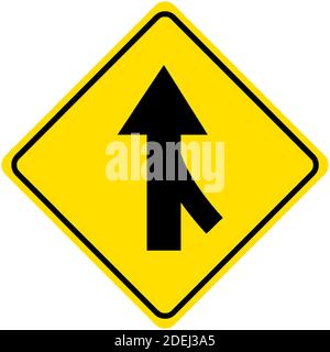 Merging traffic (from right) ahead yellow sign on white background illustration Stock Vector