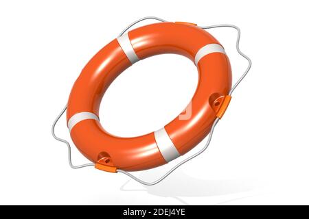 Orange and white lifebuoy isolated on white background, 3d rendering Stock Photo