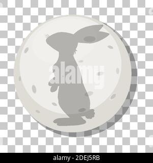 Rabbit silhouette on the moon isolated on transparent background illustration Stock Vector