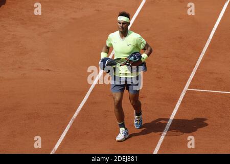 Spain's Rafael Nadal playing in the 1/4 of final of the 2019 BNP Paribas Tennis French Open, in the Roland-Garros Stadium, Paris, France, on June 4th, 2019. Photo by Henri Szwarc/ABACAPRESS.COM Stock Photo