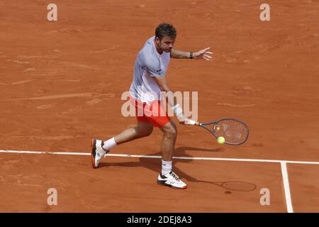 Switzerland's Stan Wawrinka playing in the 1/4 of final of the 2019 BNP Paribas Tennis French Open, in the Roland-Garros Stadium, Paris, France, on June 4th, 2019. Photo by Henri Szwarc/ABACAPRESS.COM Stock Photo