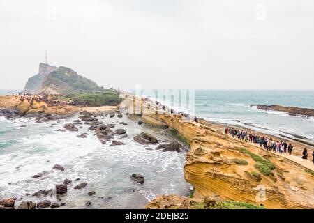 The scenic Yehliu Geopark in Wanli Disrict in New Taipei City, Taiwan has very interesting rock formations Stock Photo