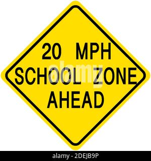 20 Mph School zone ahead traffic sign on white background illustration Stock Vector