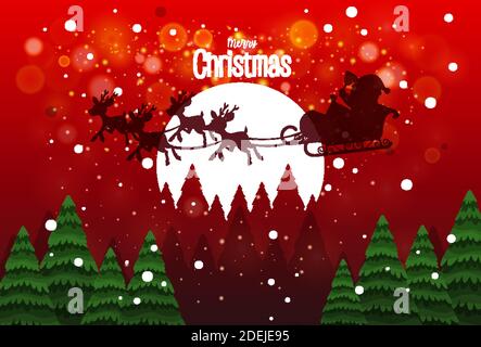 Santa on sleigh with deer delivery gift illustration Stock Vector