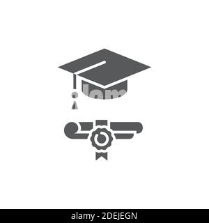 Graduation hat and diploma icon, color, line, outline vector sign, linear style pictogram isolated on white. Symbol, logo illustration. Stock Vector