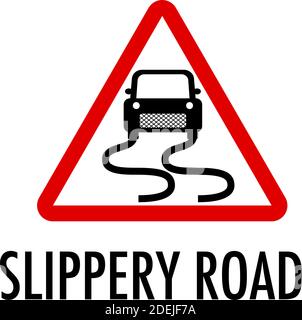 Slippery road sign on white background illustration Stock Vector