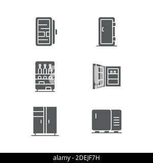 Fridge icon set icon, color, line, outline vector sign, linear style pictogram isolated on white. Symbol, logo illustration. Stock Vector