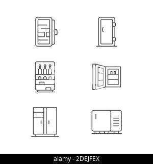 Fridge icon set icon, color, line, outline vector sign, linear style pictogram isolated on white. Symbol, logo illustration. Stock Vector