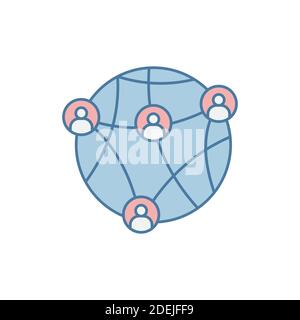 Global communication icon, color, line, outline vector sign, linear style pictogram isolated on white. Symbol, logo illustration. Stock Vector