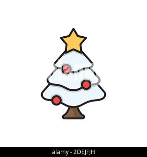Christmas tree icon, color, line, outline vector sign, linear style pictogram isolated on white. Symbol, logo illustration. Stock Vector