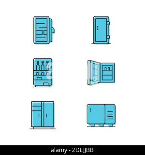 Fridge icon set icon, color, line, outline vector sign, linear style pictogram isolated on white. Symbol, logo illustration. Stock Vector