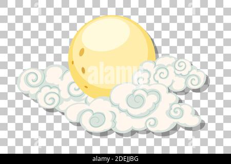 The moon with clouds in chinese style isolated on transparent background illustration Stock Vector