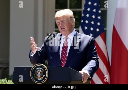 US President Donald Trump speaks during a joint press conference with Polish President Andrzej Duda in the Rose Garden at the White House on June 12, 2019 in Washington, DC.Photo by Olivier Douliery/ABACAPRESS.COM Stock Photo
