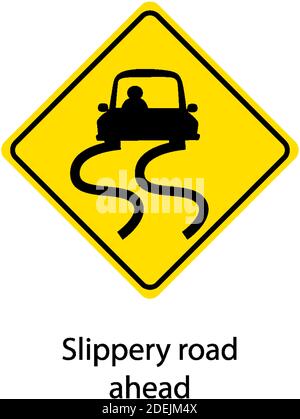 Yellow traffic warning sign on white background illustration Stock Vector