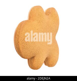Gingerbread man cookie isolated on white background.  Christmas gingerbread pastry close up. Stock Photo
