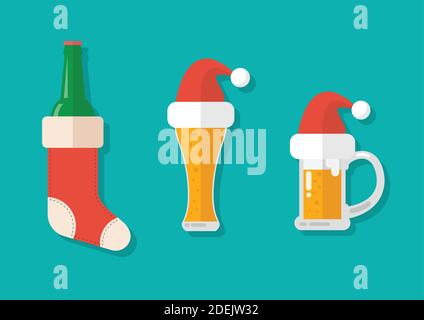 Christmas beer ale mug with christmas decoration. Greeting card Vector illustration Stock Vector