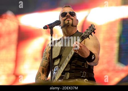 Sabaton performing live on stage during Hellfest Open Air Festival on June 21, 2019 in Clisson, France Photo by Julien Reynaud/APS-Medias/ABACAPRESS.COM Stock Photo