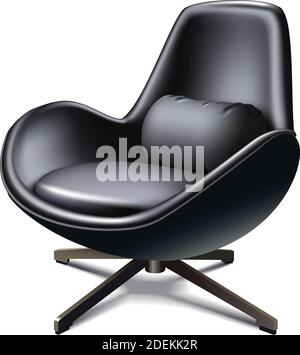 Vector 3d realistic black leather office chair. Isolated illustration on white background. Stock Vector