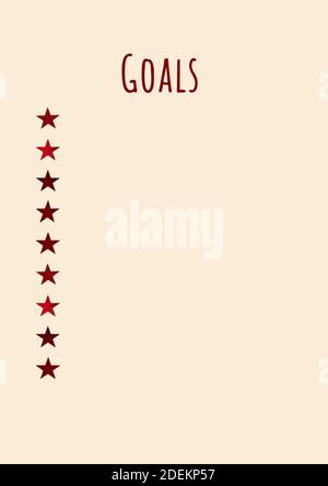 Goals. Sparkles in the form of stars, a sheet of beige Notepad, top view Stock Photo