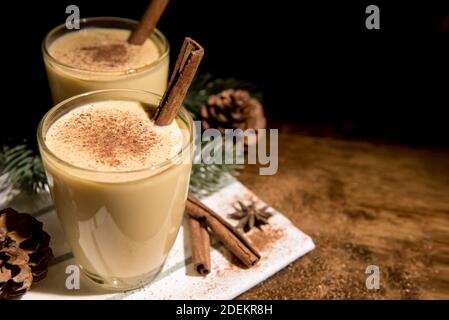 Eggnog In Glasses On White Wooden Table Stock Photo, Picture and