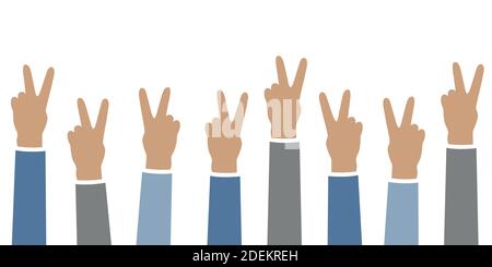 raised hands in different skin colors peace concept isolated on white vector illustration EPS10
