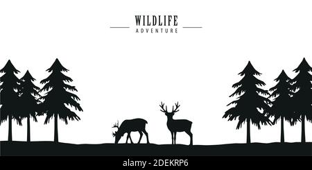 wildlife adventure deer in forest vector illustration EPS10 Stock Vector