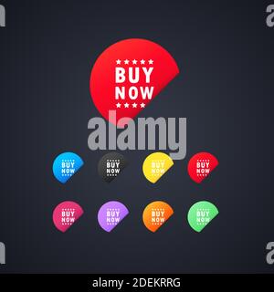 Buy now label. For graphic and web design. Vector on isolated background. EPS 10. Stock Vector