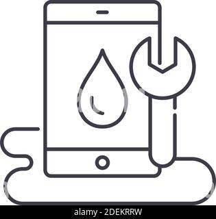 Mobile damage repair icon, linear isolated illustration, thin line vector, web design sign, outline concept symbol with editable stroke on white Stock Vector