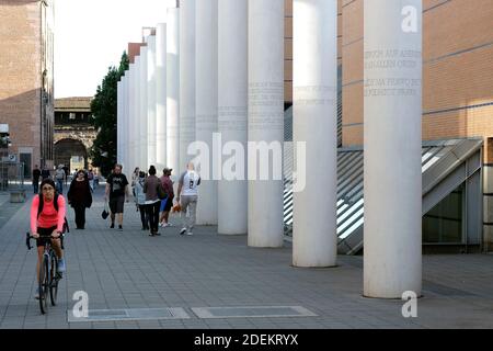 Nuremberg / GERMANY : Modern architecture - way of human rights with columns, museum. Stock Photo