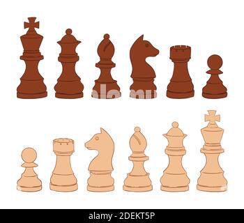 Collection of Chess set pieces isolated on white background. Vector illustration. Stock Vector