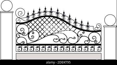 Modern abstract collection with green fence forged sketch on white background. Hand drawn green elements. Stock Vector