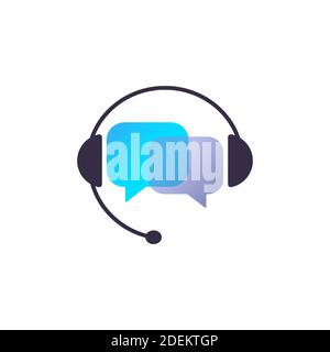 Headphone with microphone and chat sign. Concept of consultation, e-commerce, chat support. Vector on isolated white background. EPS 10. Stock Vector