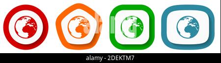 Set of flat design vector globe icons, world symbol illustration in eps 10 Stock Vector