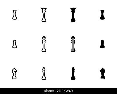 Set of black vector icons, isolated against white background. Illustration on a theme Chess Stock Vector