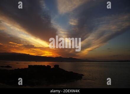 Beautiful sunset over Las Canteras beach in Las Palmas de Gran Canaria Stock Photo