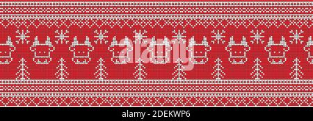 Trendy paper art pattern with knitted texture seamless bull. Watercolor style texture. Background, wallpaper. Christmas decoration. Geometric texture Stock Vector