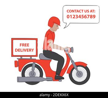 Deliveryman on motorcycle. Flat vector illustration concept. Fast food courier service. Isolated on white background. Stock Vector