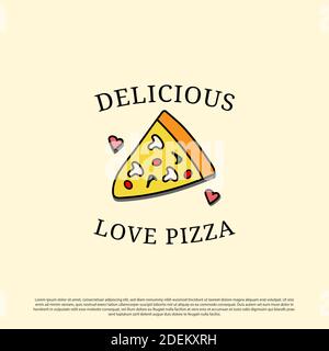 Lovely delicious pizza logo design, best for cartoon beverages logo image Stock Vector