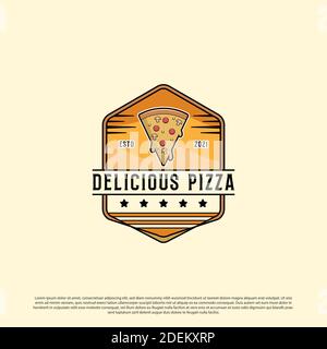 delicious pizza shop logo badge design vector illustrations Stock Vector