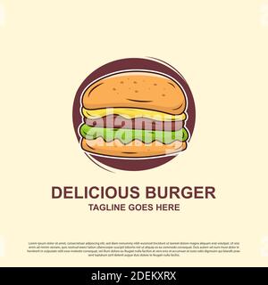 delicious Burger shop logo badge design vector illustrations, best for fast food logo image Stock Vector